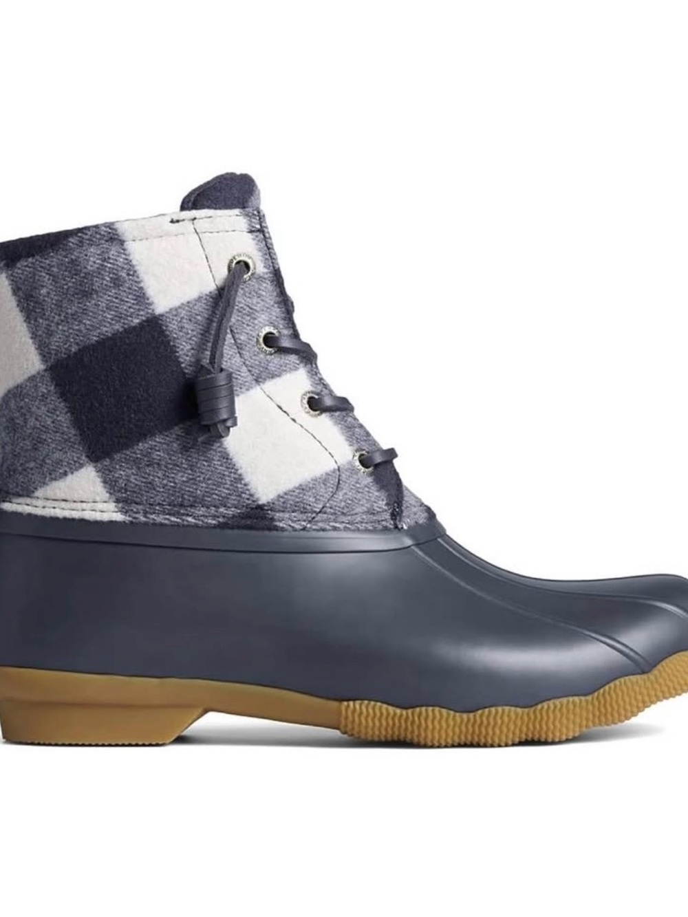 * NWT * Sperry Navy and White Plaid Duck Bootie